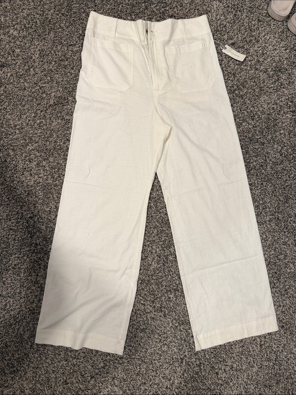 Anthropologie Ivory Wide-Leg Linen Blend Pants
